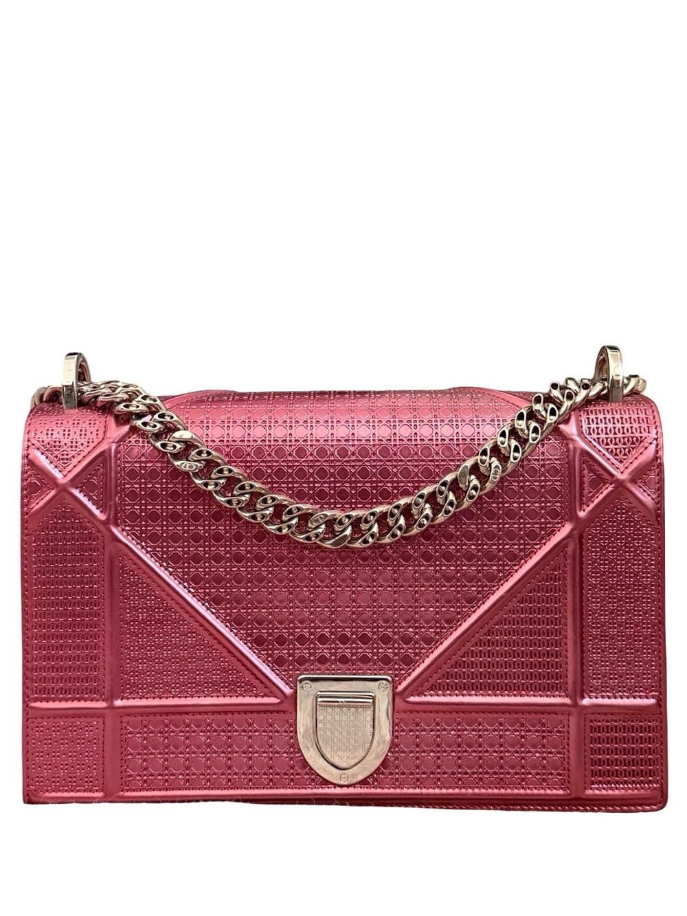 Christian Dior Diorama Rose Metallic Embossed Leather Crossbody Bag